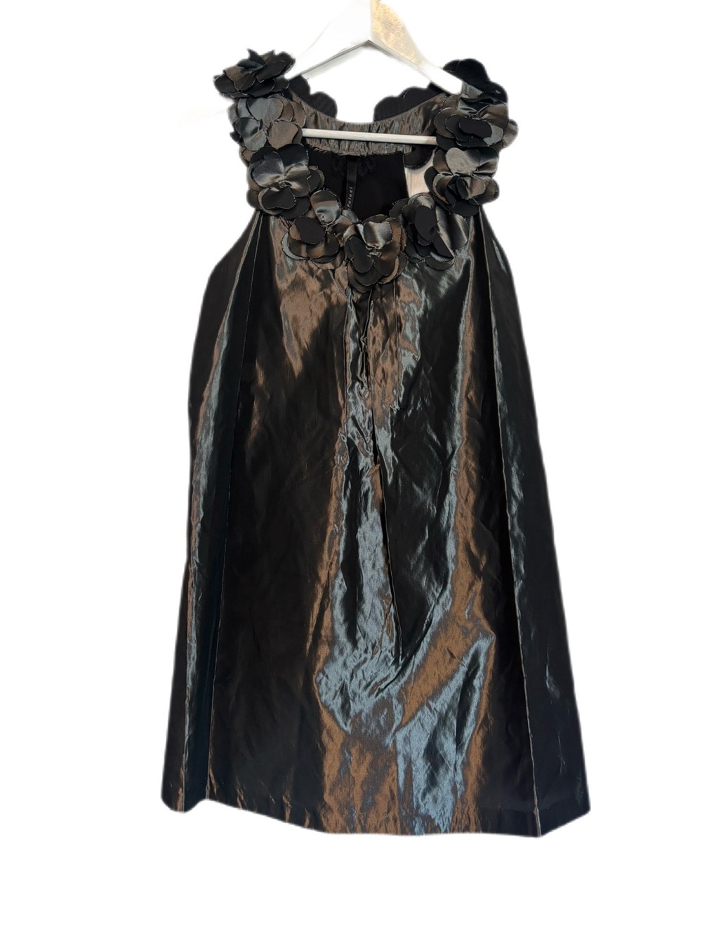 Poleci 2007 Shimmer Metallic Shift Dress 3D Rosette Flower Collar 6